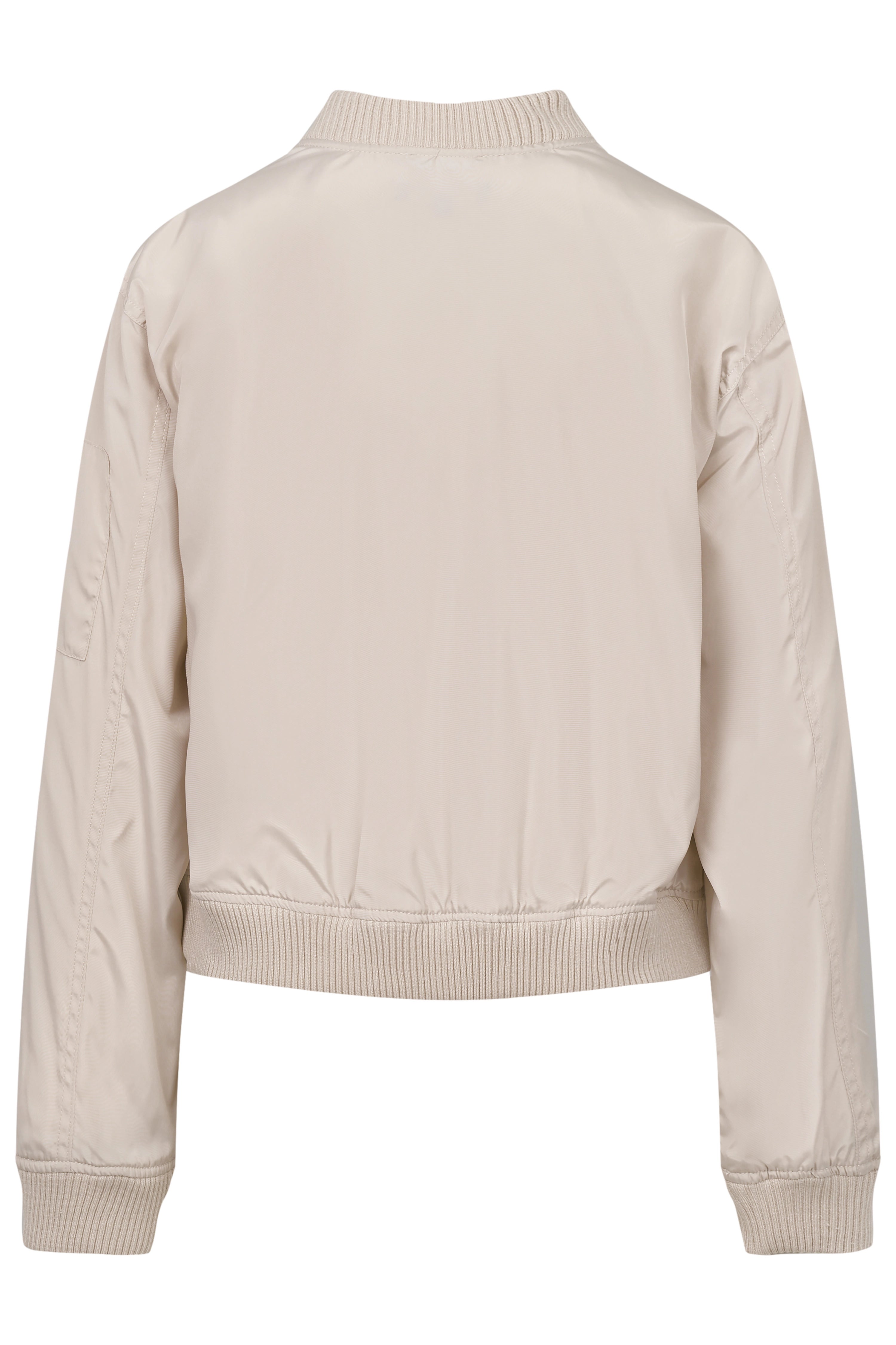 Beige bugatti Bomberjacke, Rückenansicht, leger, hochwertiger Stoff, ideal für stilvolle Freizeitoutfits.