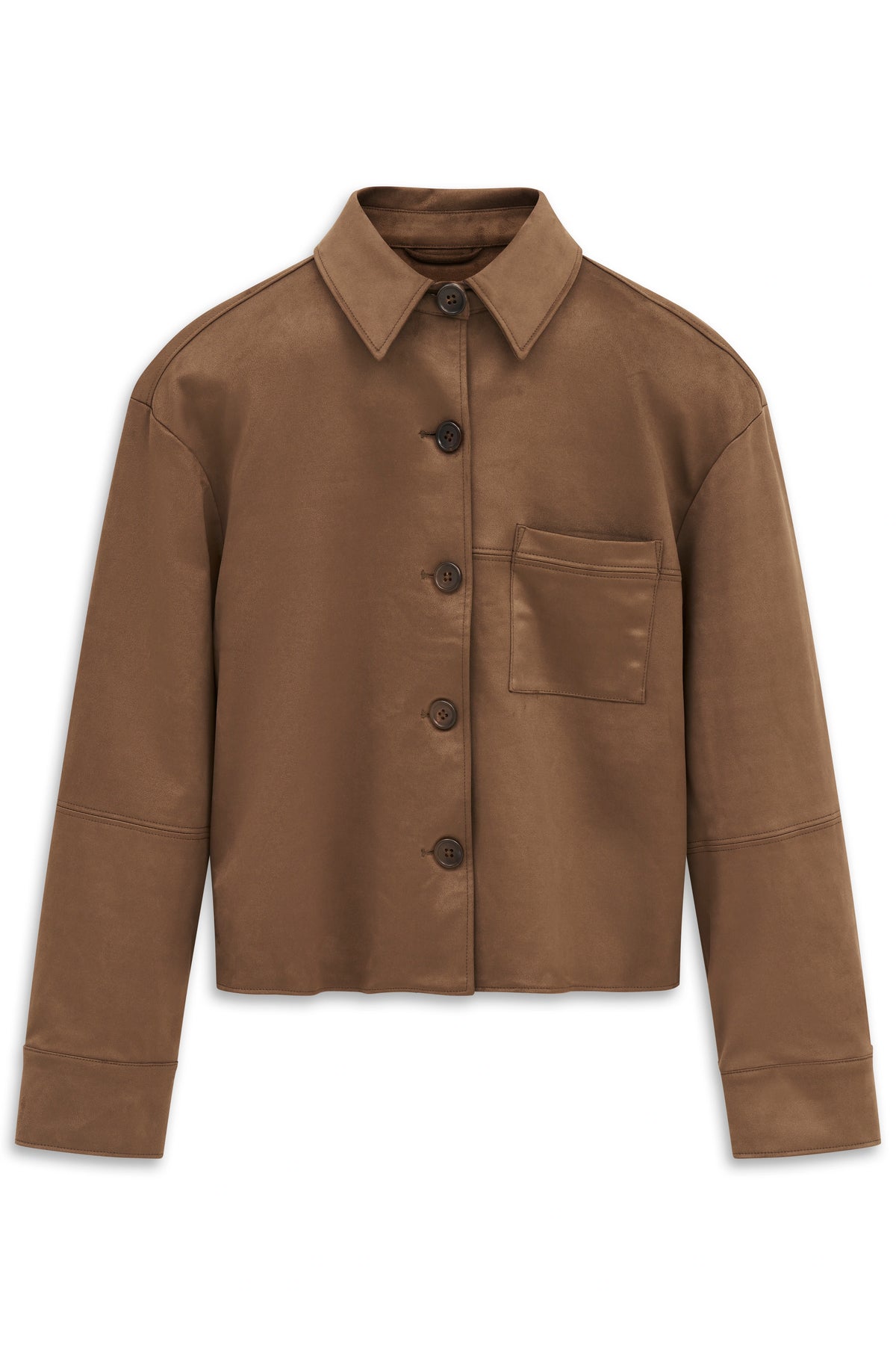 Braune bugatti Jacke mit Knopfleiste und Brusttasche, Büstenbild.