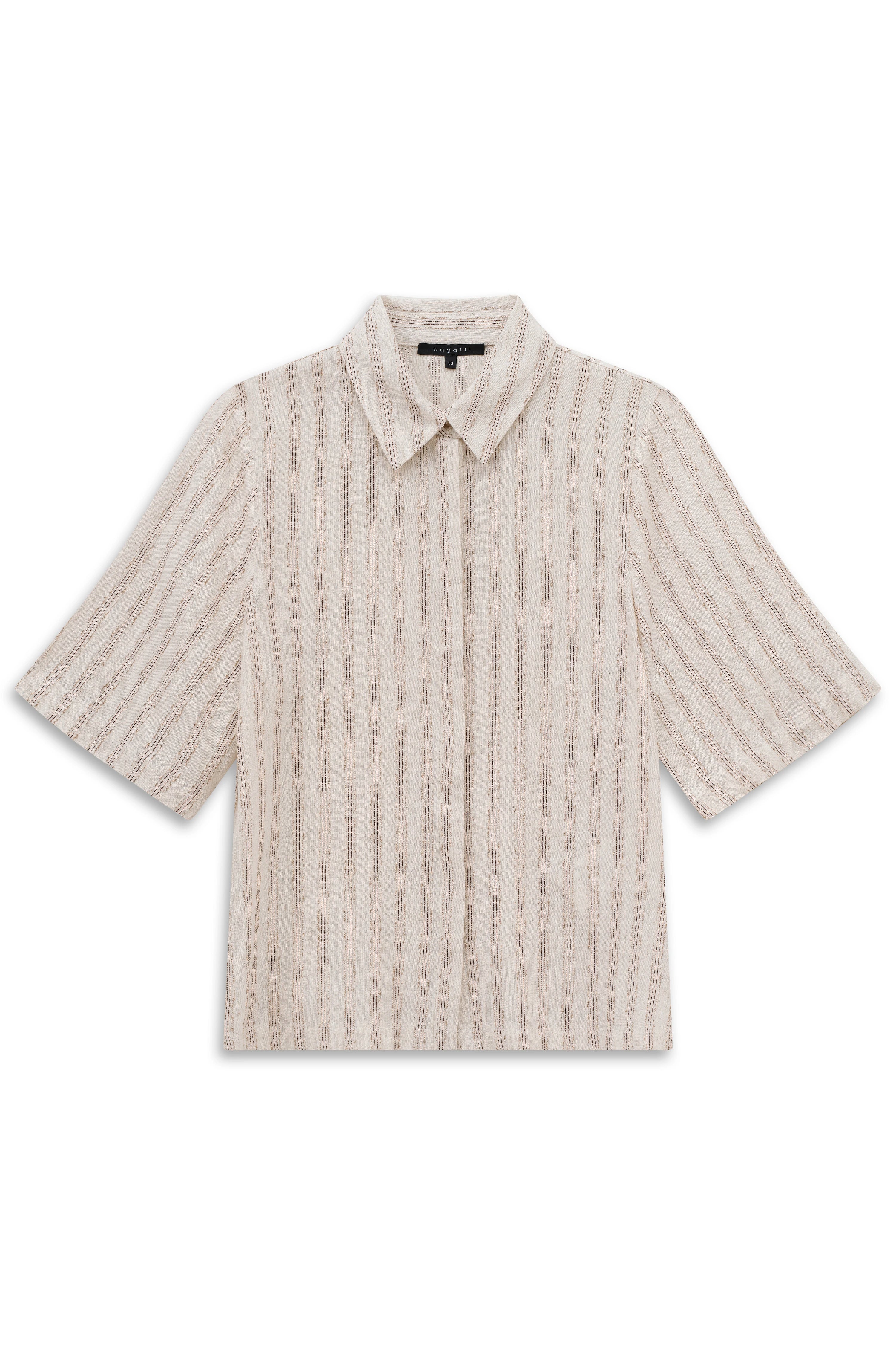 Beige bugatti Hemd mit Streifenmuster, kurzärmelig, Büstenansicht.