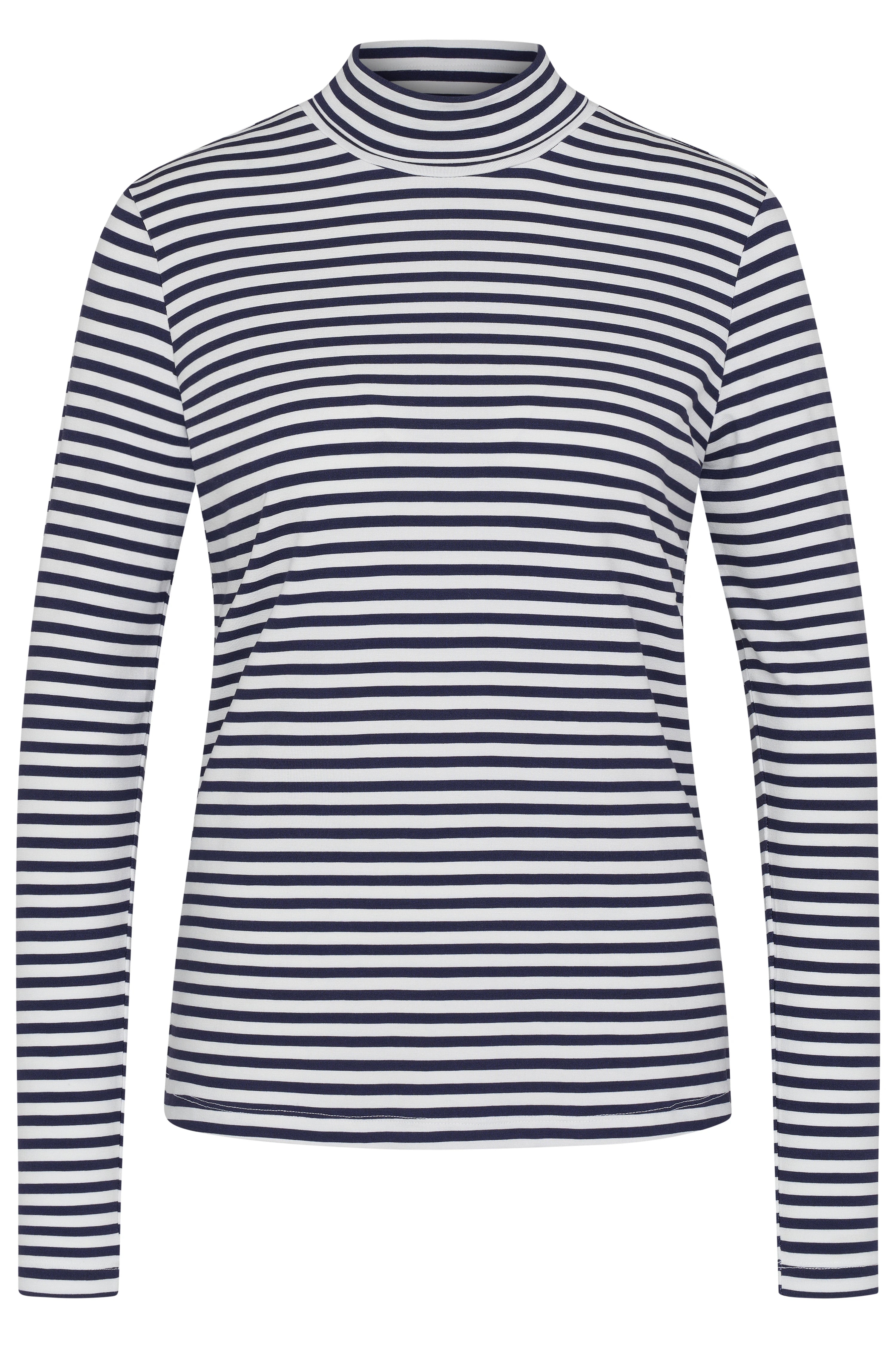 Langarmshirt mit blauen und weißen Streifen von bugatti, Büstenbild.