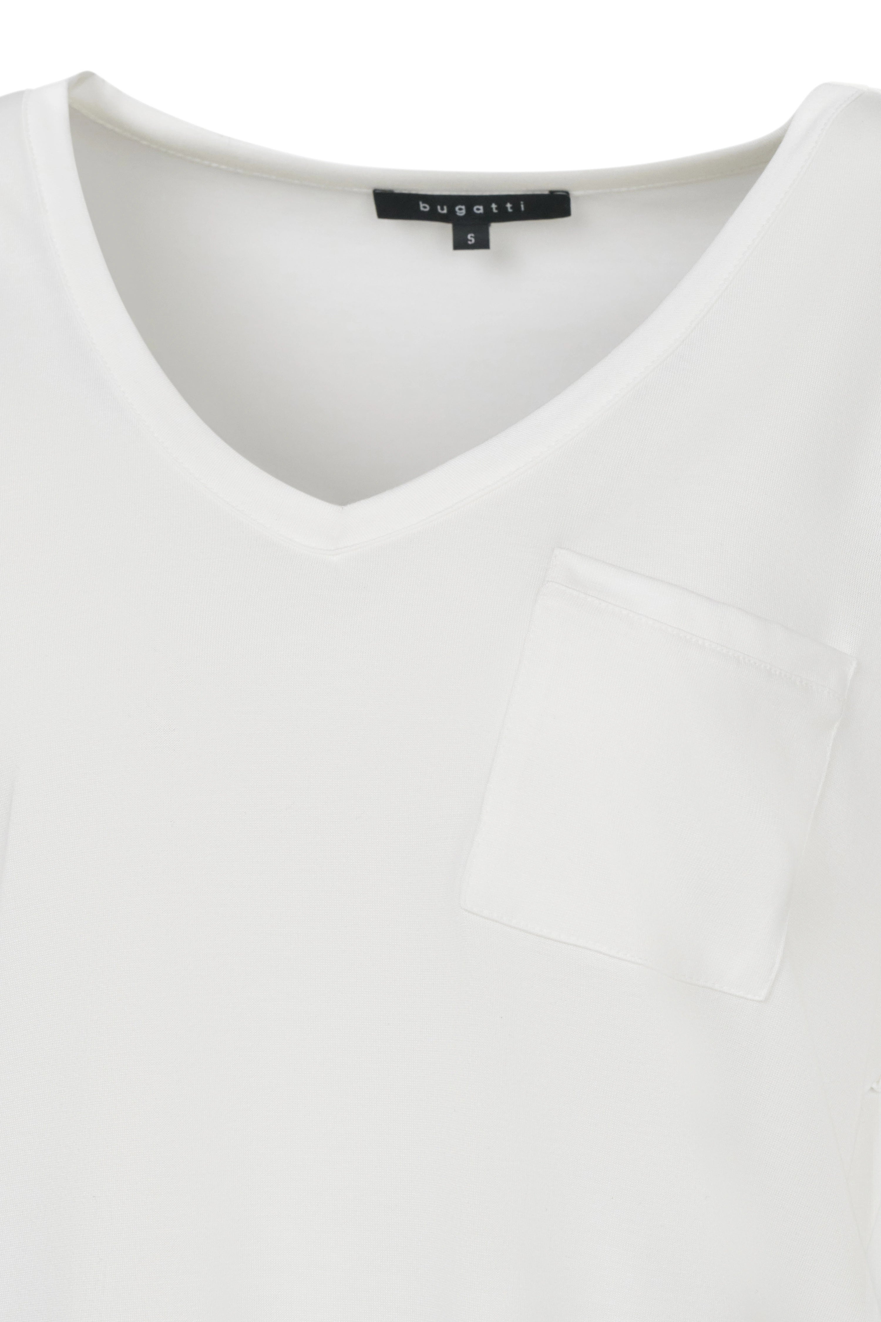 Witte bugatti blouse met V-hals en borstzak, casual busteweergave.
