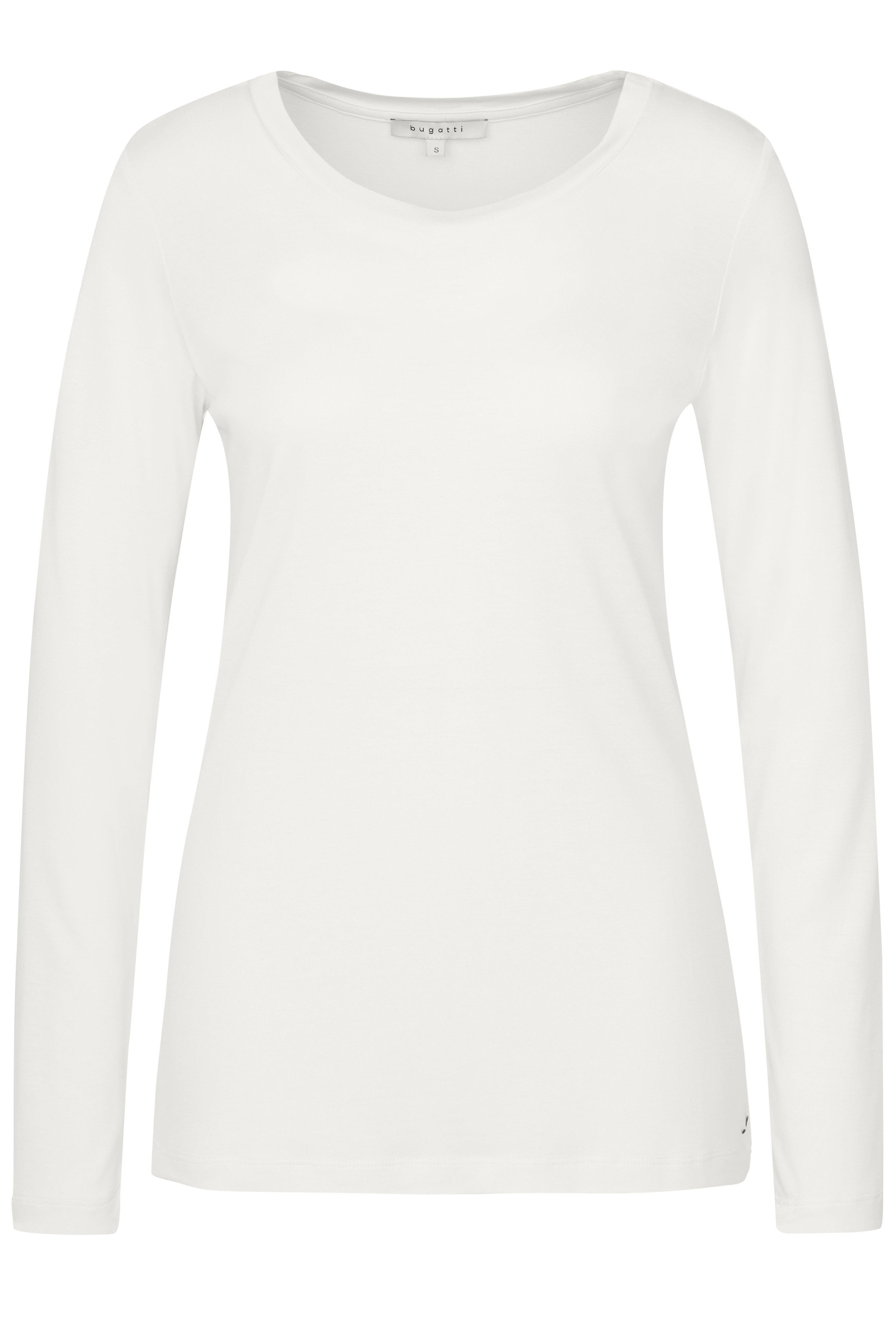 Wit bugatti langarmshirt, busteafbeelding, elegante minimalistische stijl, perfect voor tijdloze uitstraling.