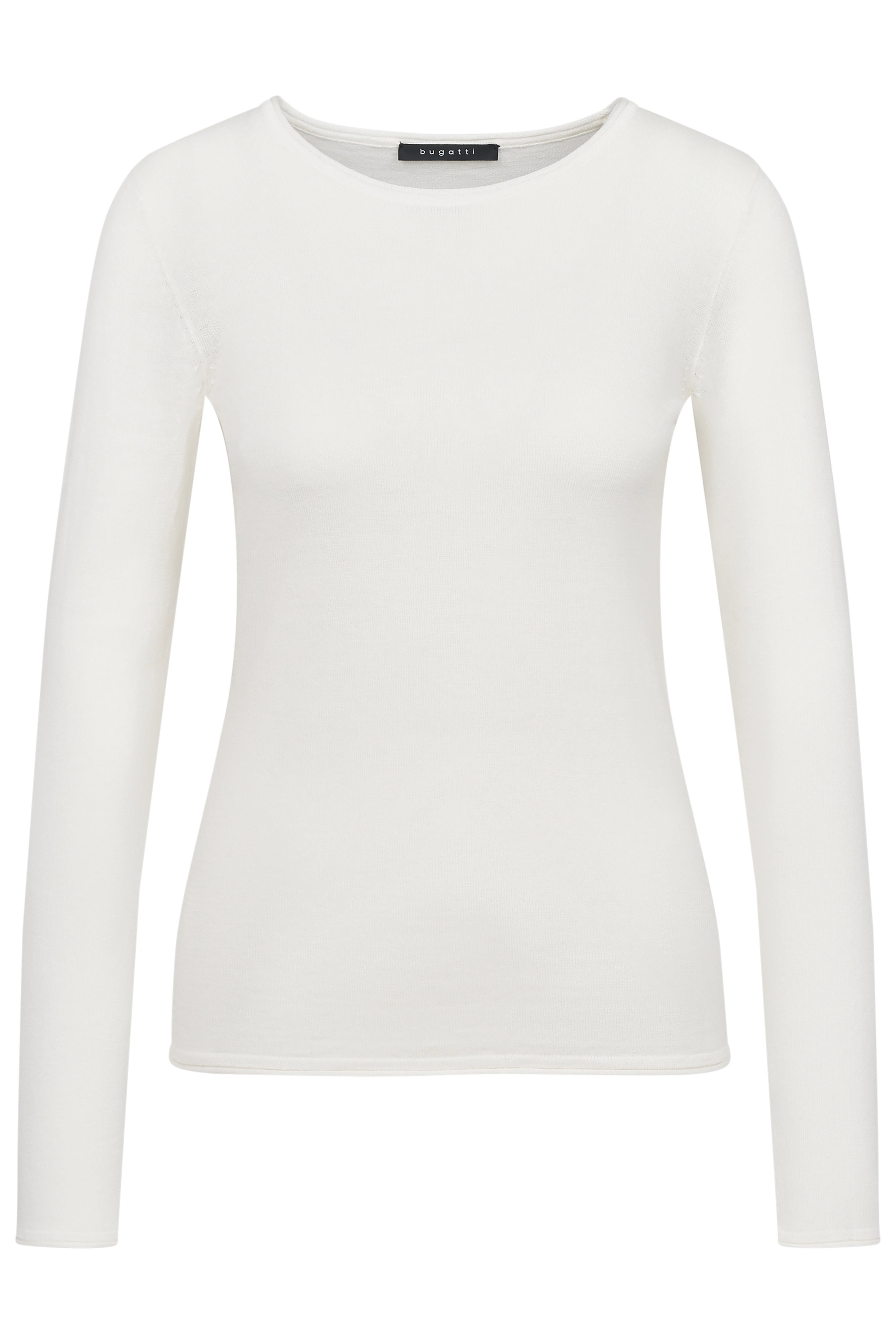bugatti weißes Langarmshirt, Büstenbild, schlichte Eleganz, ideal für zeitlose Outfits.
