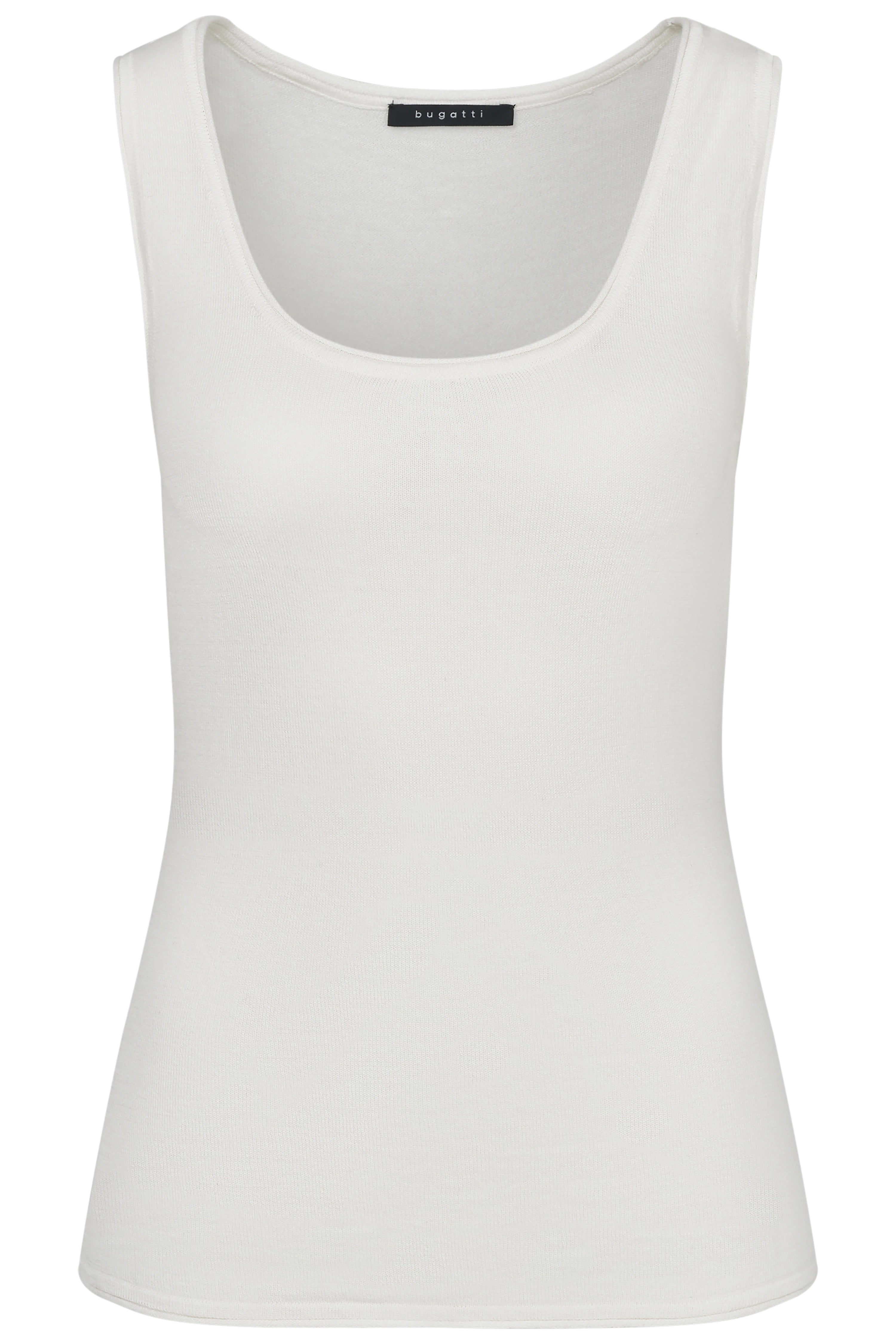 Wit mouwloos bugatti top, buste, eenvoudig design.