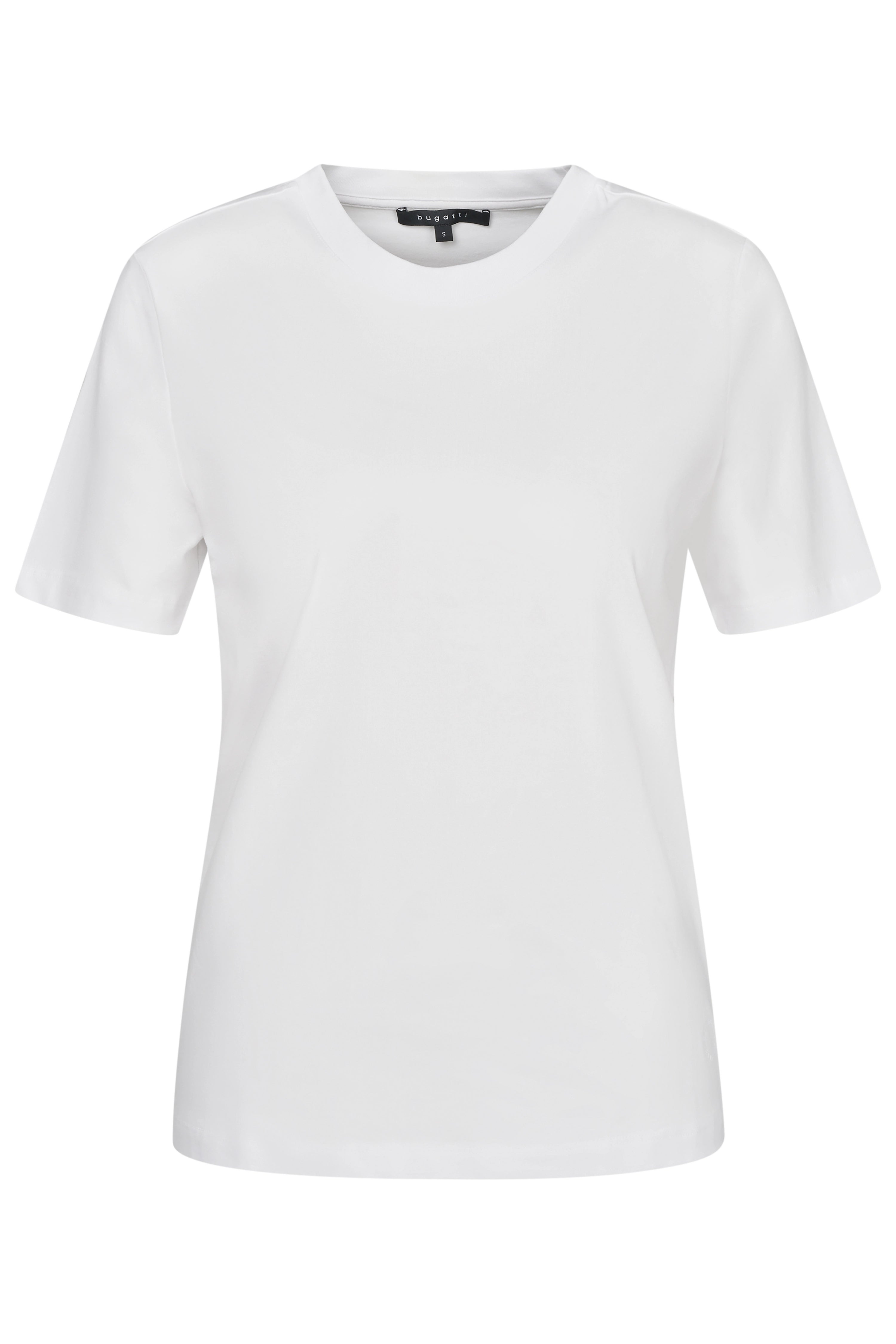 Weißes bugatti T-Shirt, klassisches Design, Büstenbild.