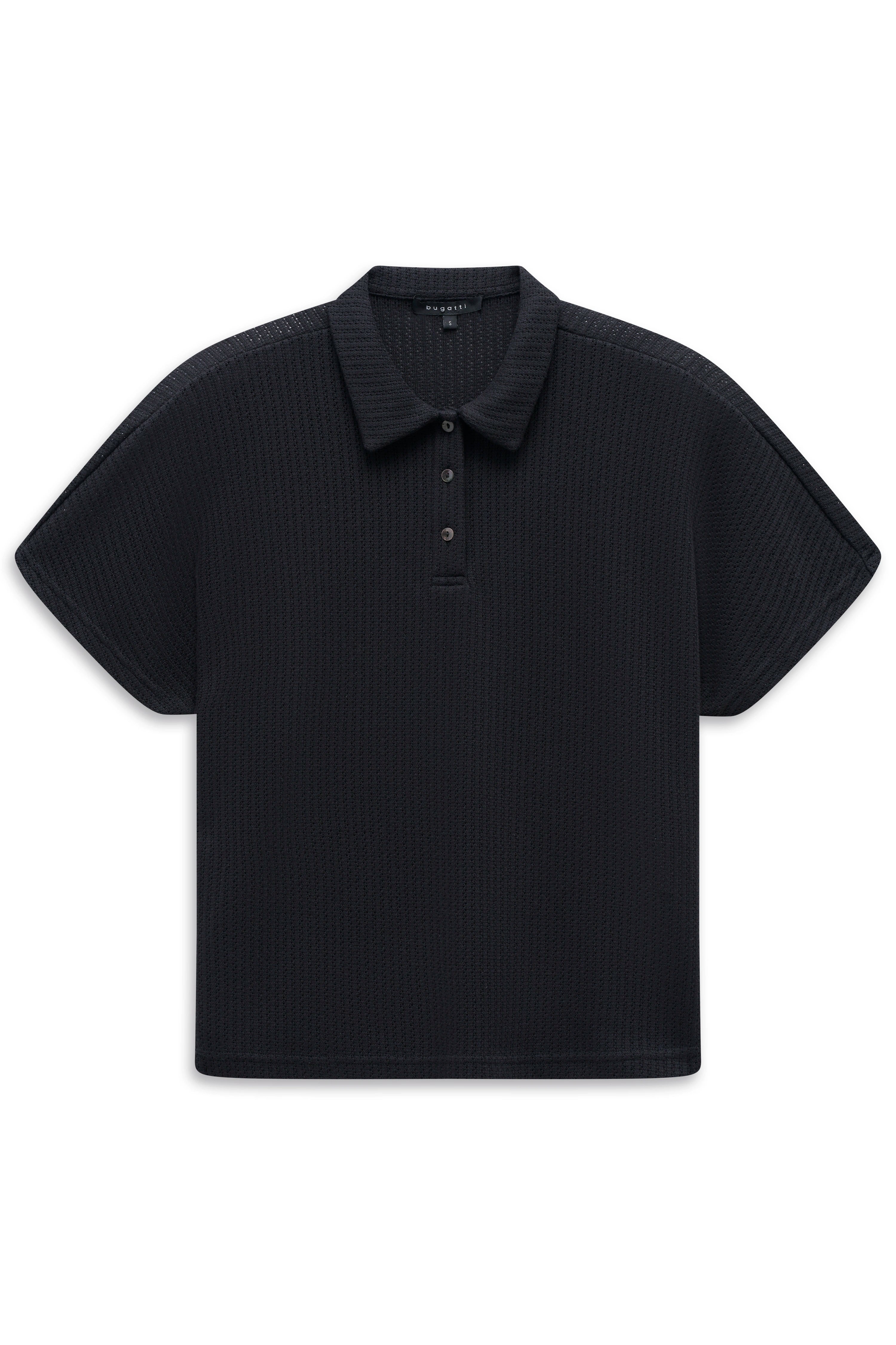 Schwarzes bugatti Polohemd, Texturdesign, Büstenbild.