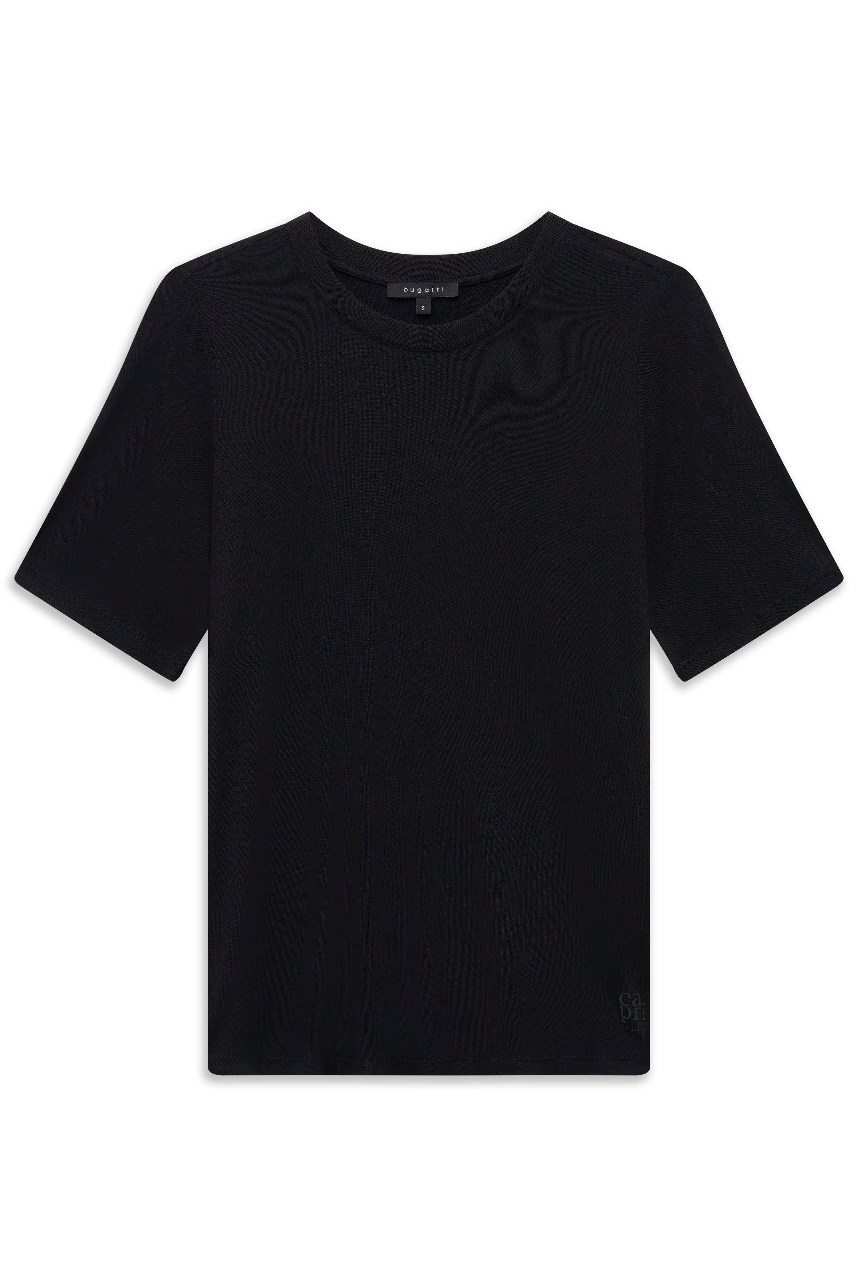 Schwarzes bugatti T-Shirt, Büstenbild. Elegantes, zeitloses Design, ideal für vielseitige Outfits.