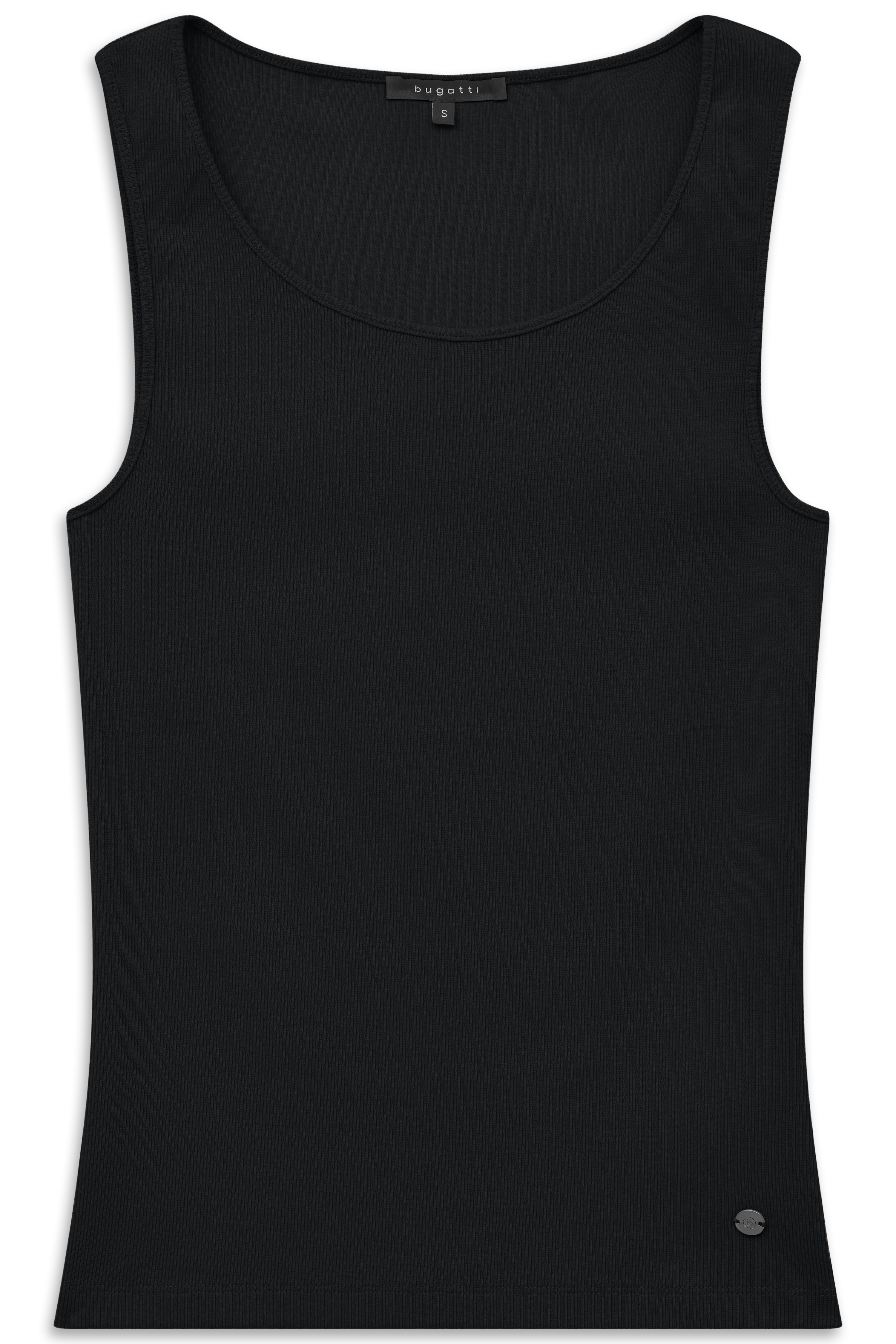 Schwarzes bugatti Tanktop, ärmellos, schlichtes Design, Büstenbild.