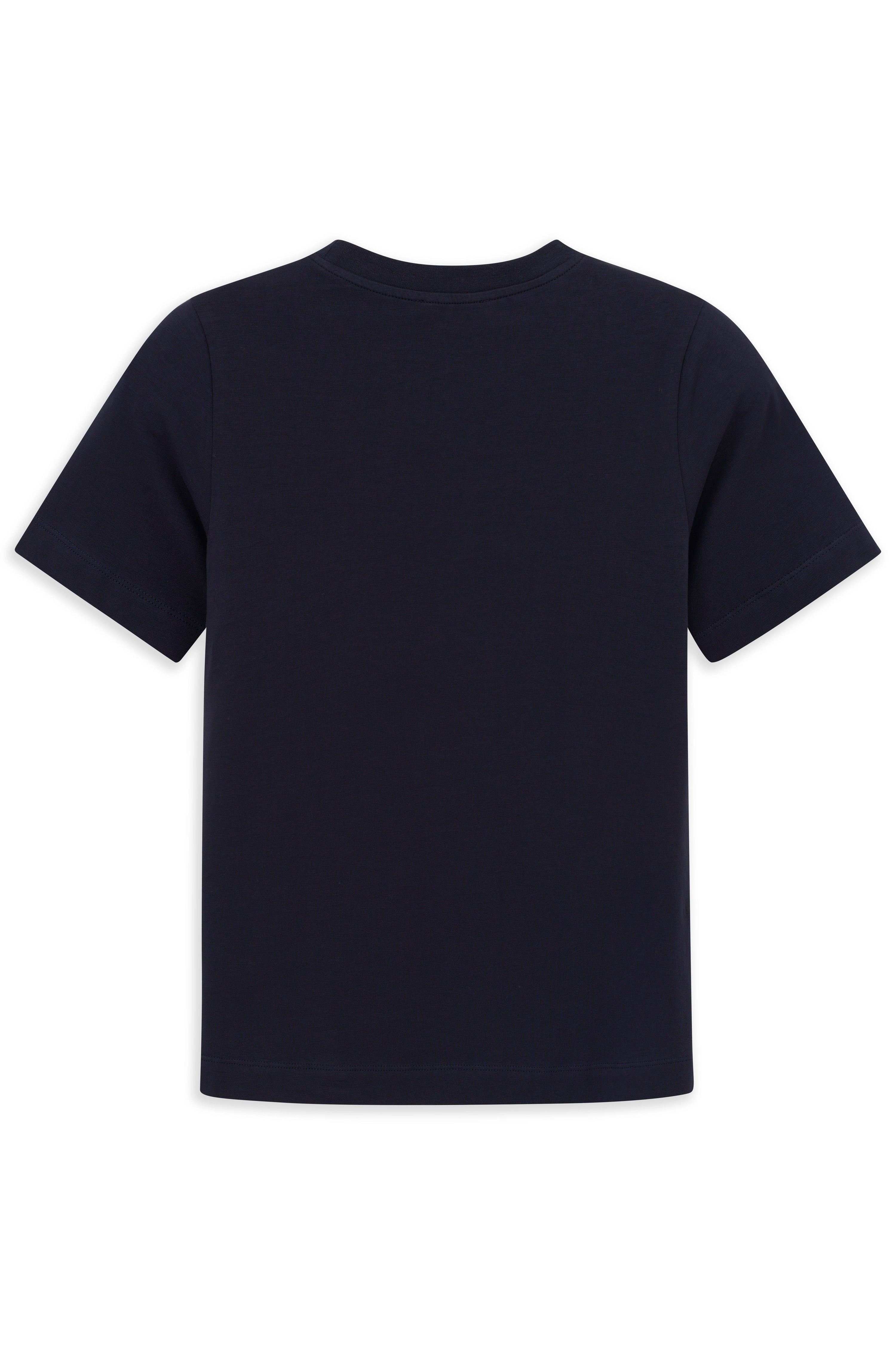 Navyblaues T-Shirt von bugatti, Rückansicht, legeres Büstenbild.