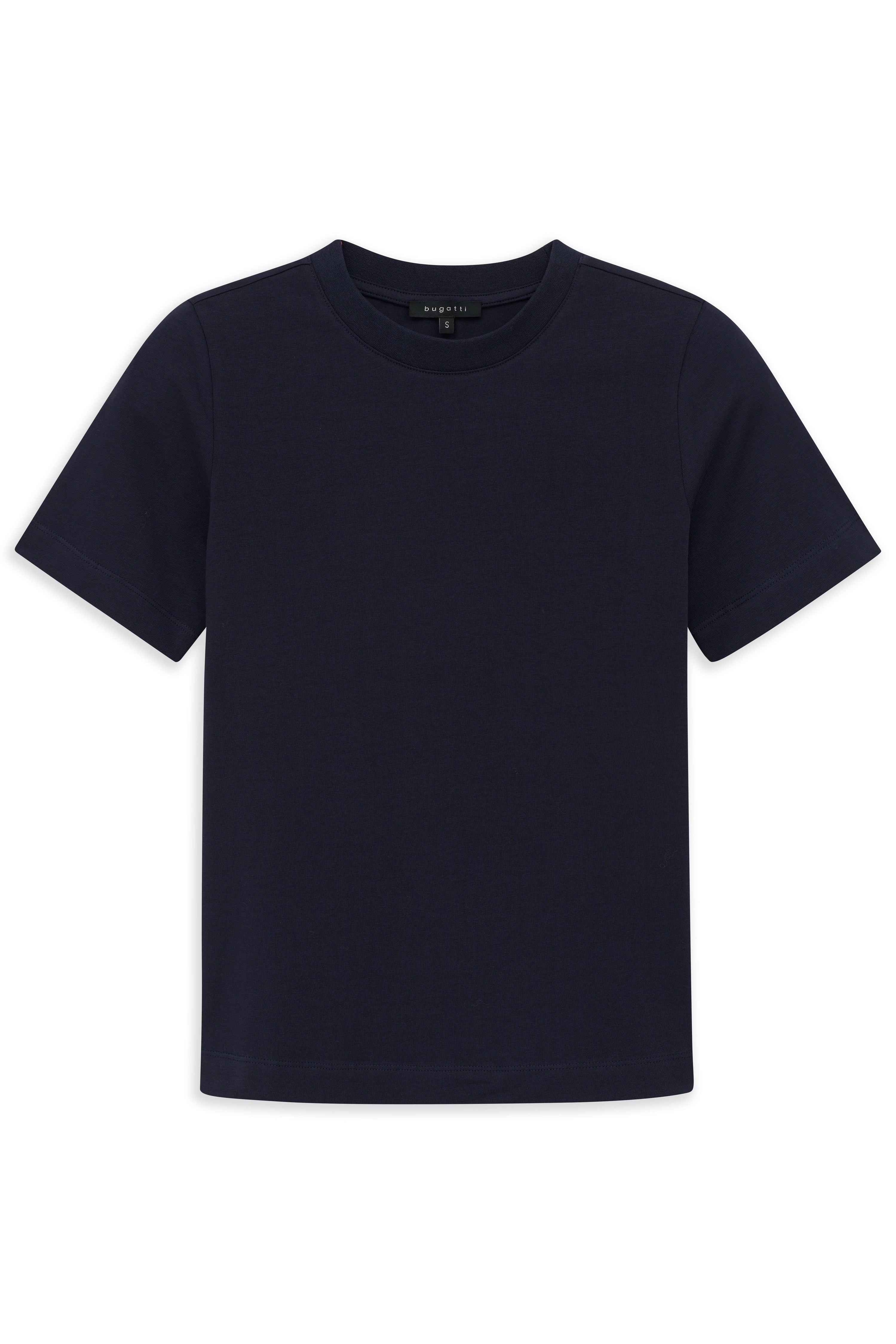 Navyblaues T-Shirt von bugatti, schlichtes Design, Büstenbild.