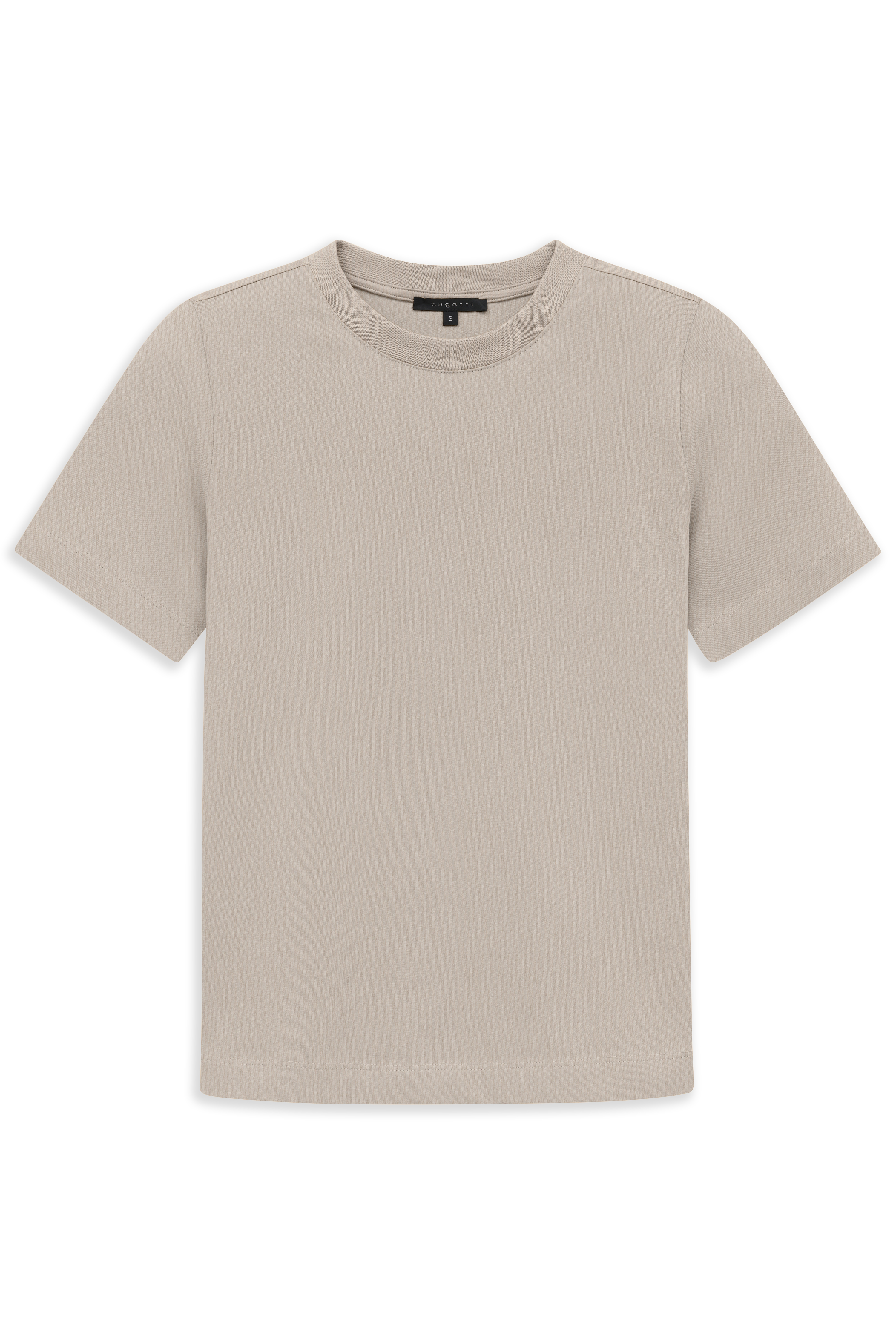 Beiges bugatti T-Shirt, schlichtes Design, Büstenbild.