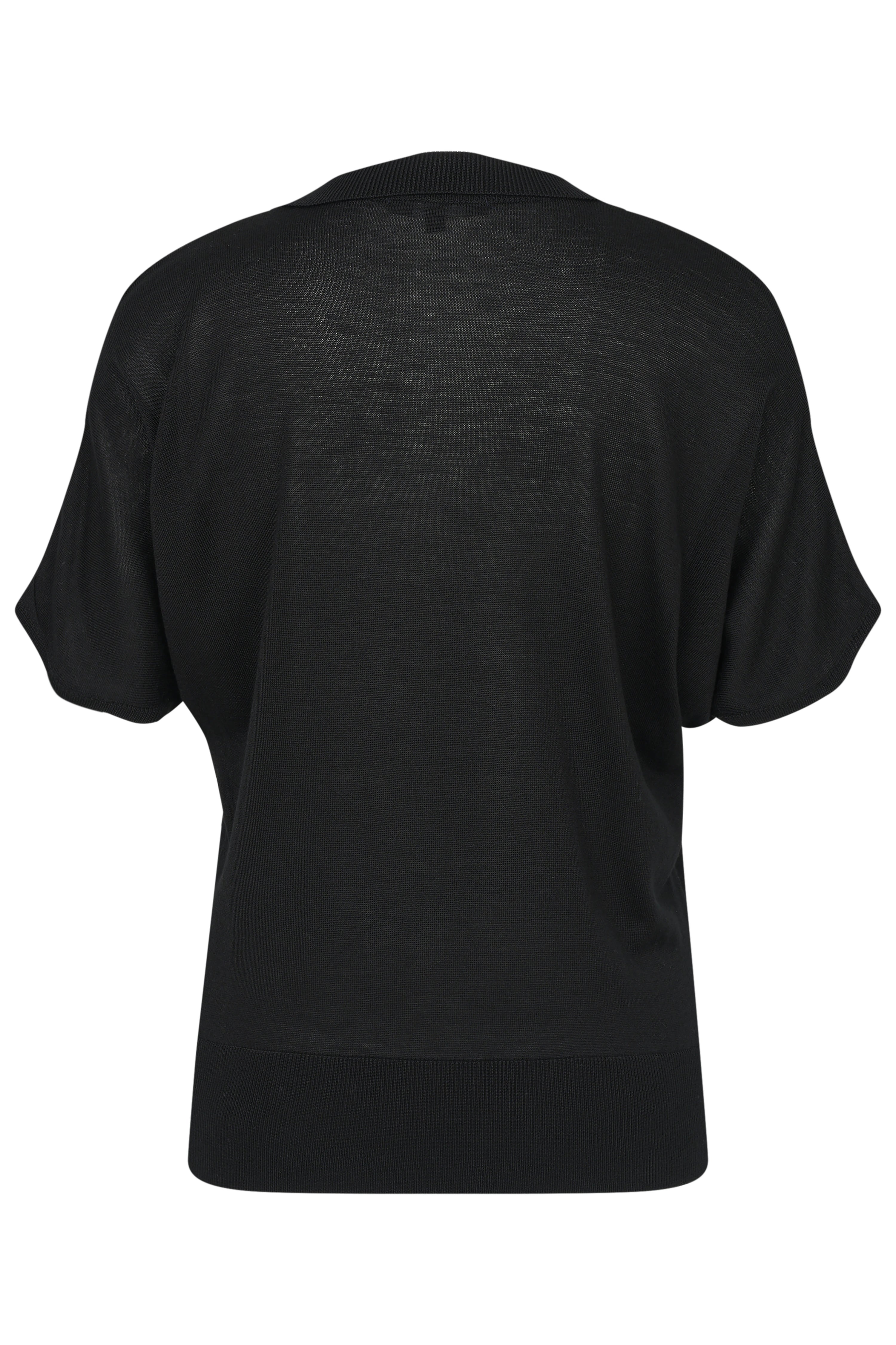 Schwarzer bugatti Pullover in legerer Ansicht, Kurzarm-Design, Rückansicht auf Büste.