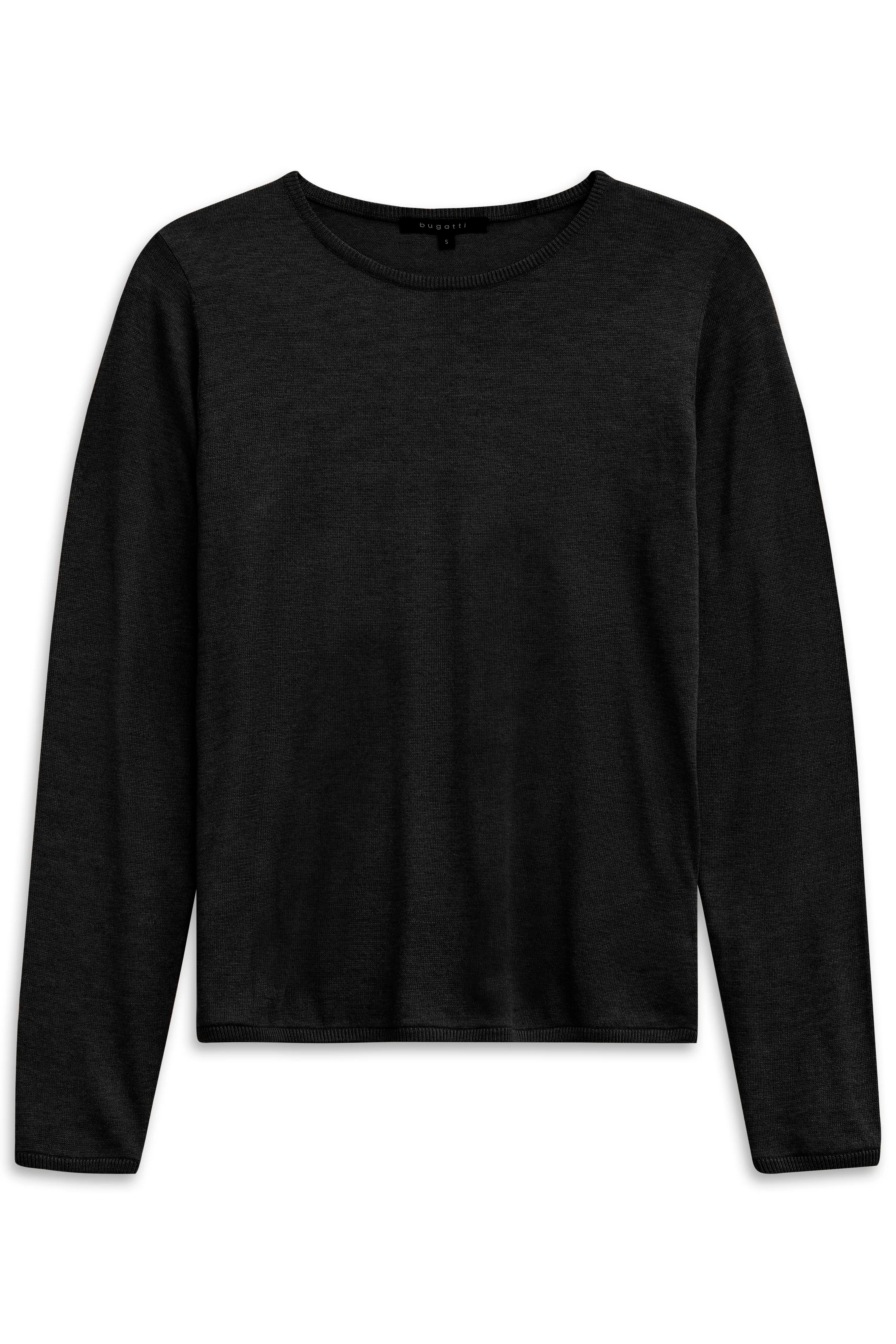 bugatti schwarzer Pullover, Büste, schlichtes Design, zeitlose Eleganz.