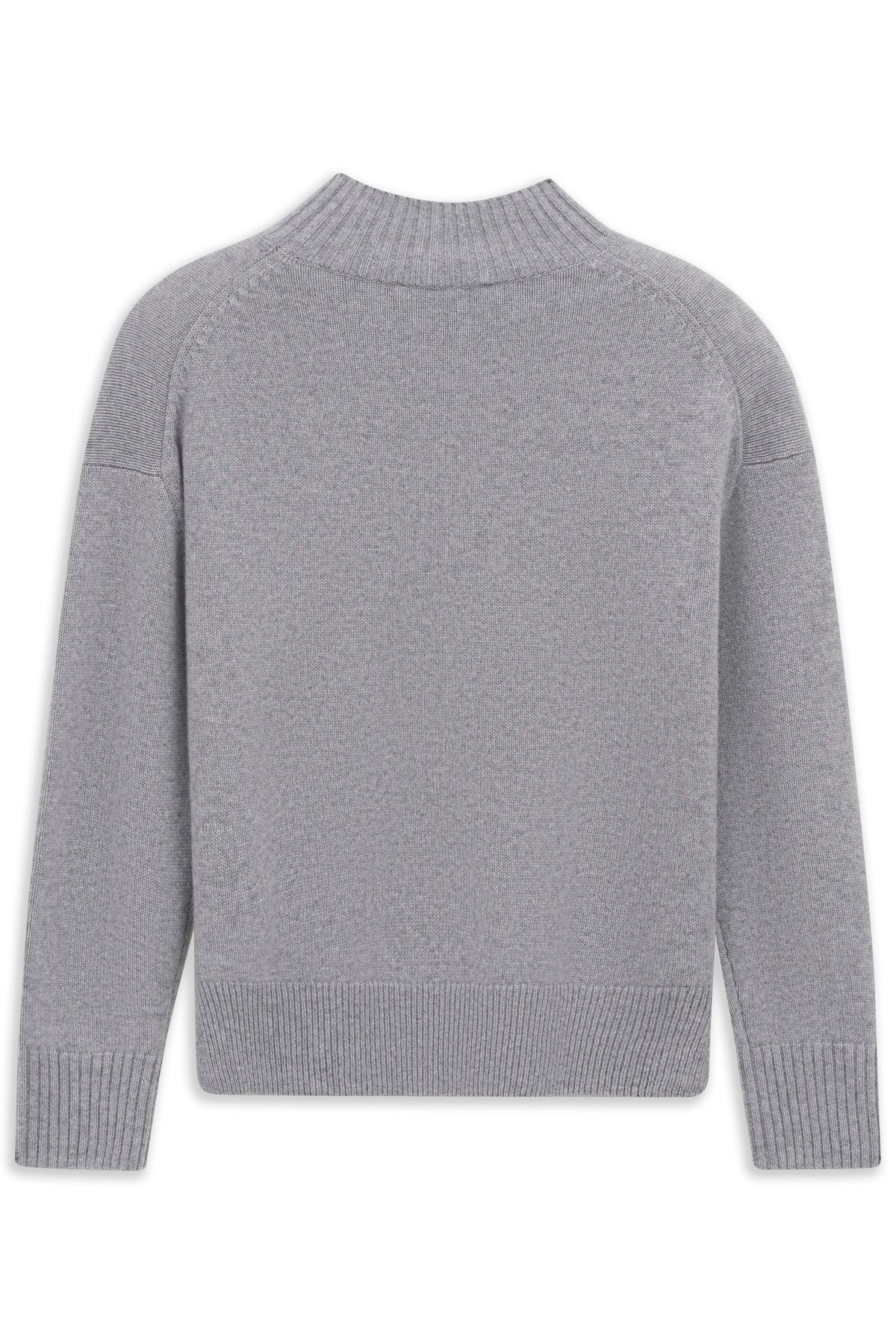 Grauer bugatti Pullover, Büstenansicht, Rippstrickkragen und -bündchen, schlichtes Design.