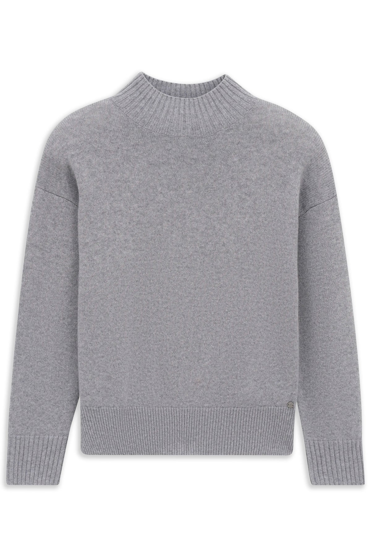 Grauer Pullover mit Stehkragen von bugatti, legeres Büstenbild.