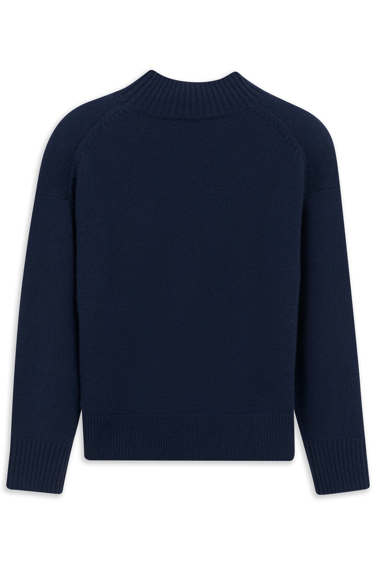 Dunkelblauer bugatti Pullover, Rückenansicht, Büstenbild, schlichtes Design.