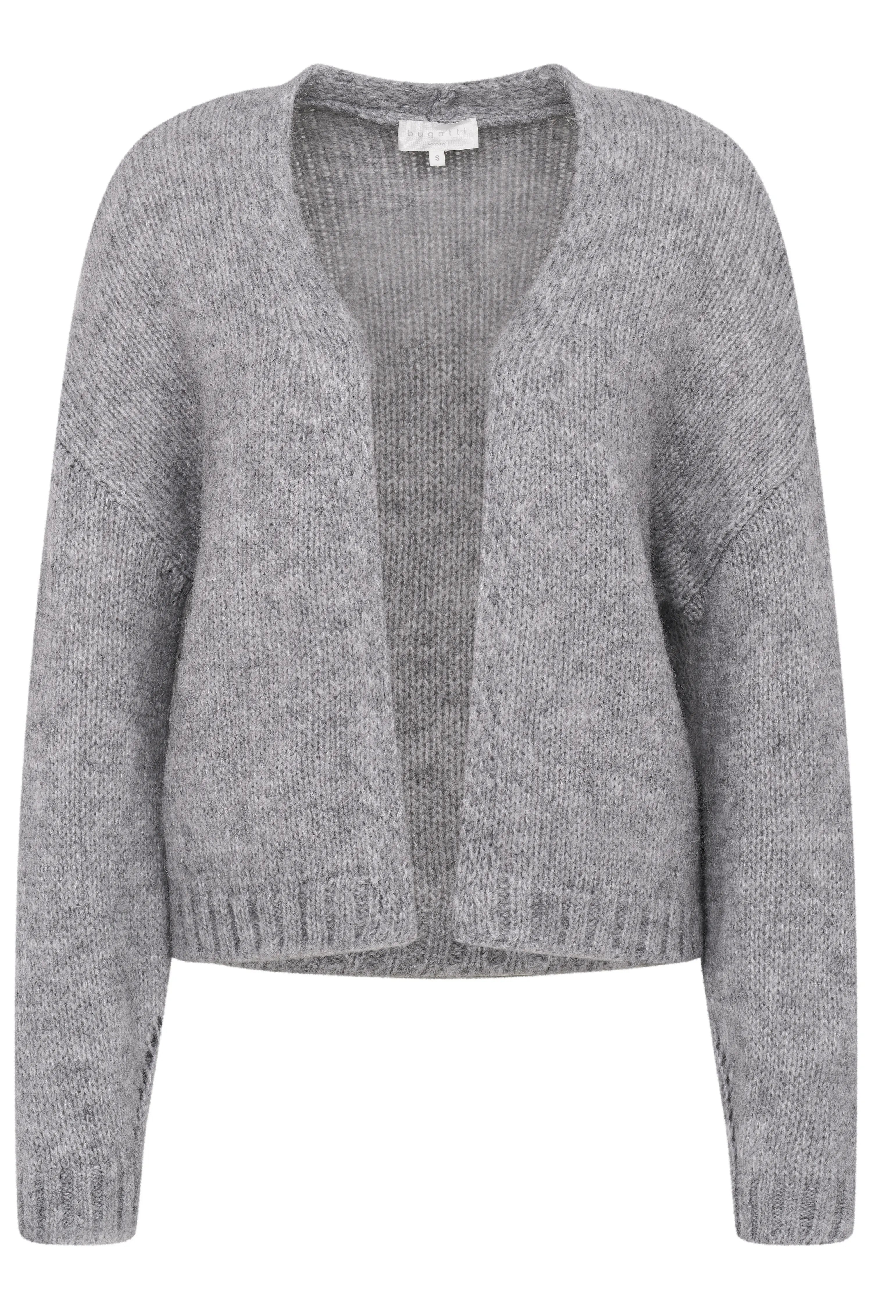 Grauer bugatti Cardigan aus weichem Strick, legeres Büstenbild.