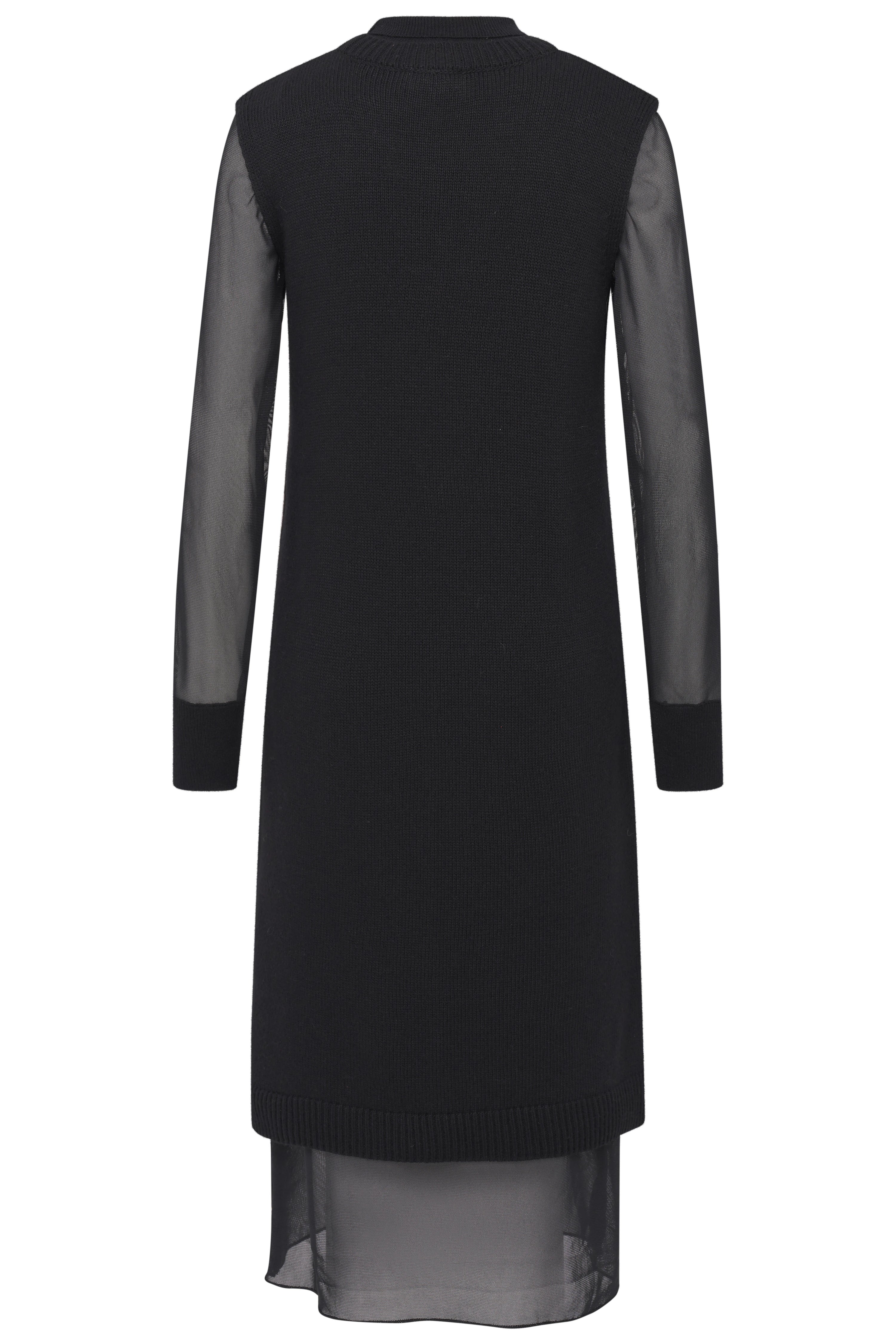 Schwarzes bugatti Kleid mit transparenten Ärmeln, Rückansicht, leger präsentiert.