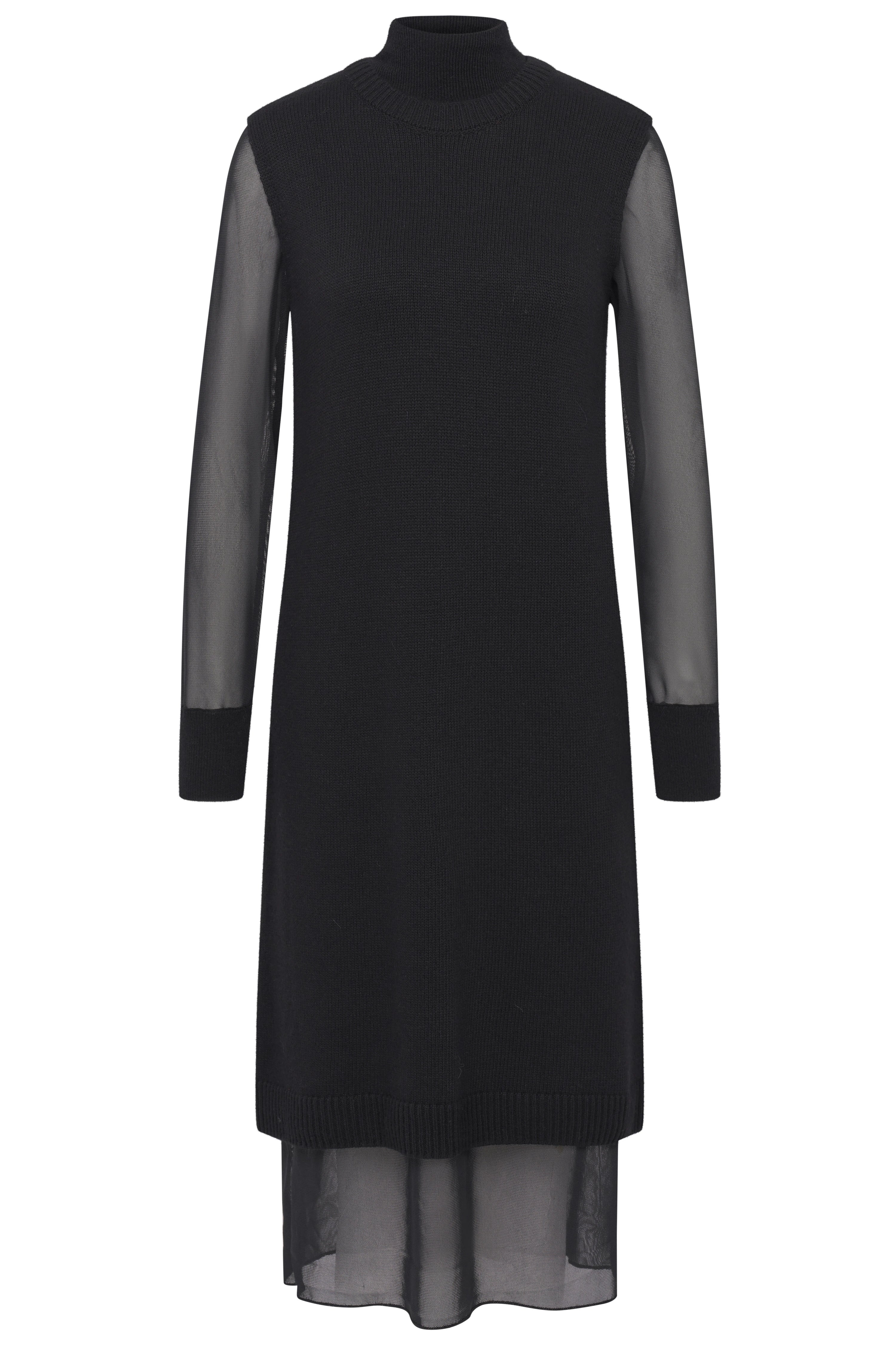 Schwarzes bugatti Kleid mit transparenten Ärmeln, Büstenbild, elegant und zeitlos.