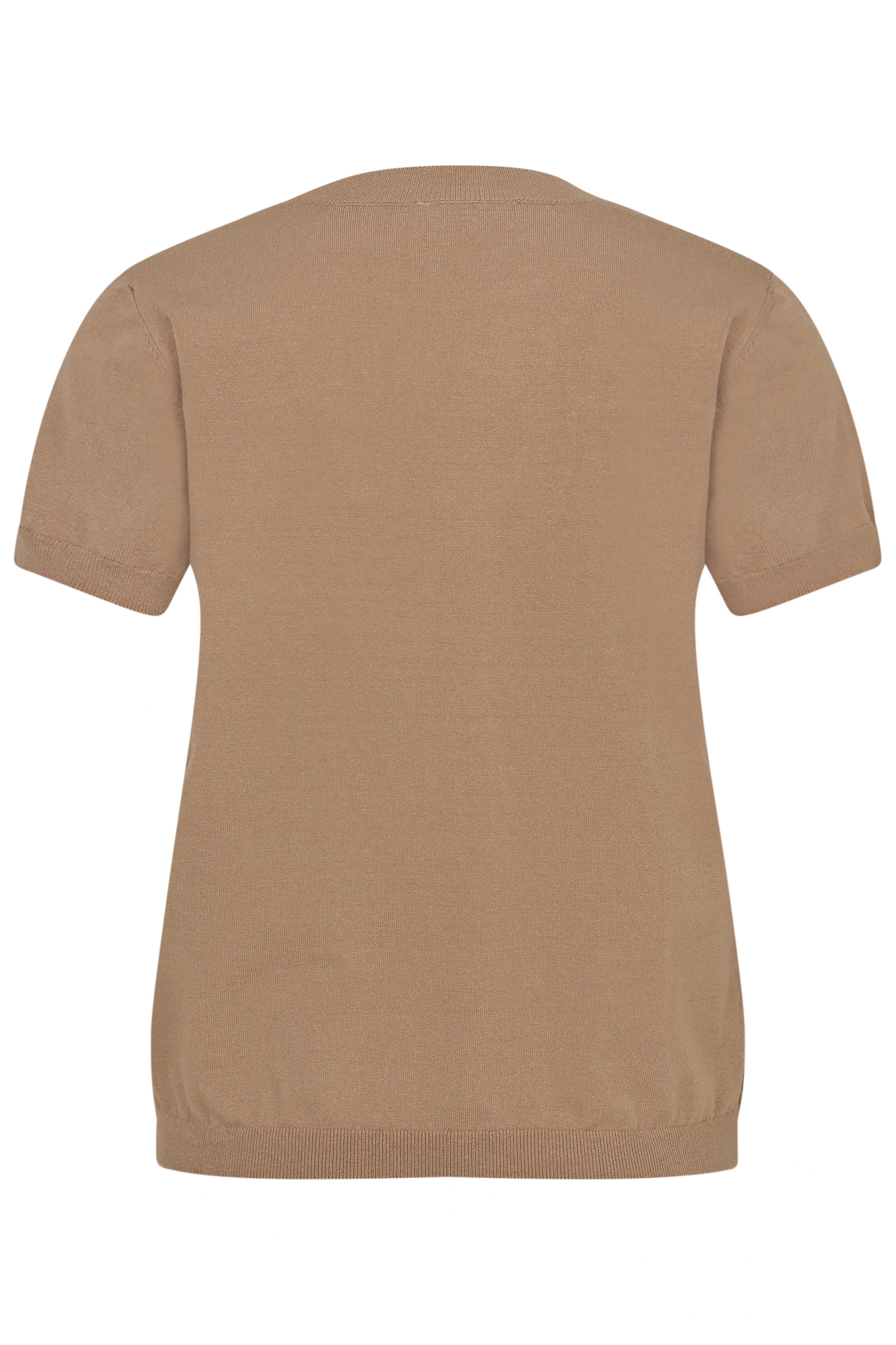 Beige bugatti T-Shirt, Rückansicht, Kurzarm, schlichtes Design, legeres Büstenbild.