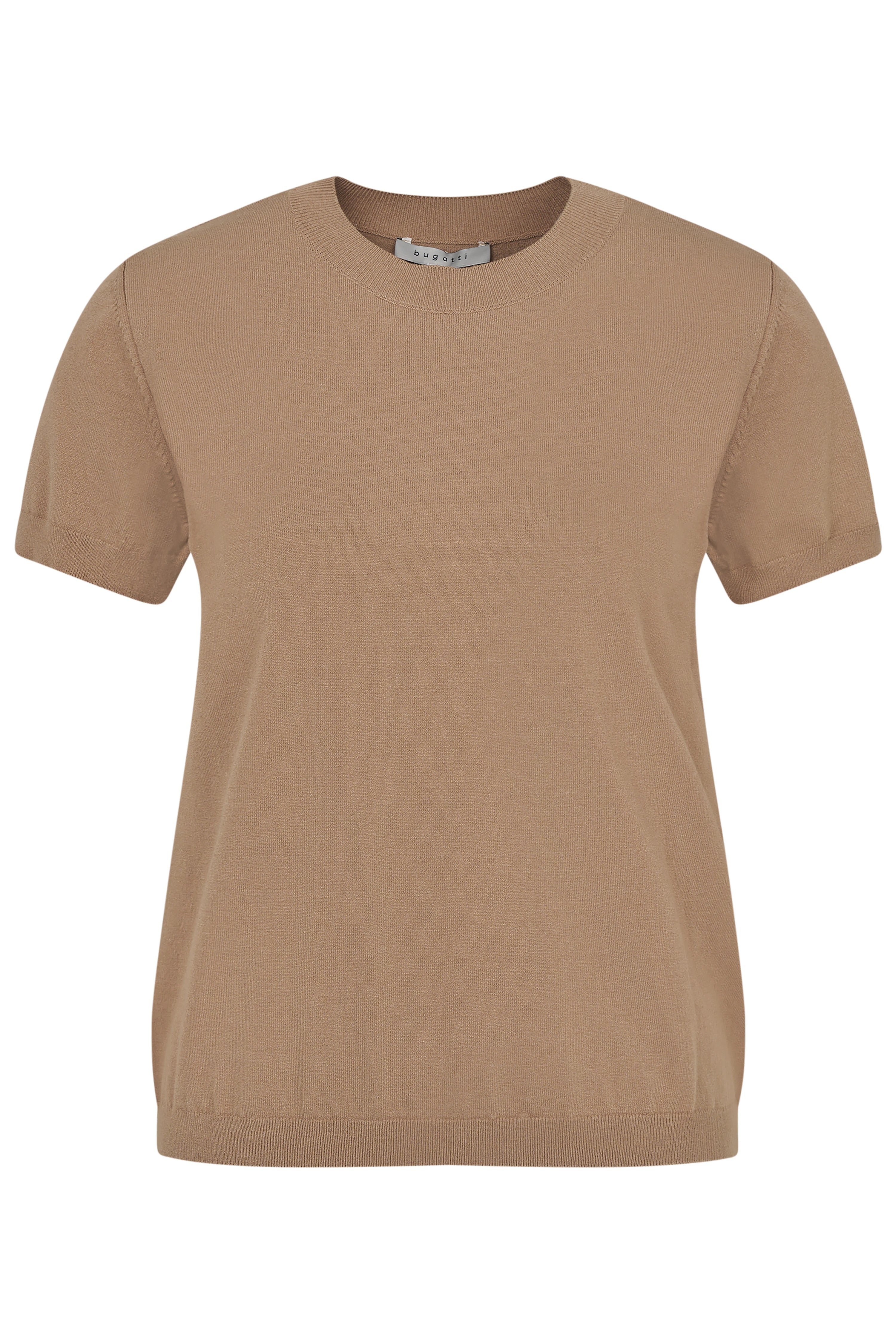 Beiges bugatti Kurzarmshirt, Büstenbild, klassisch-elegantes Design.