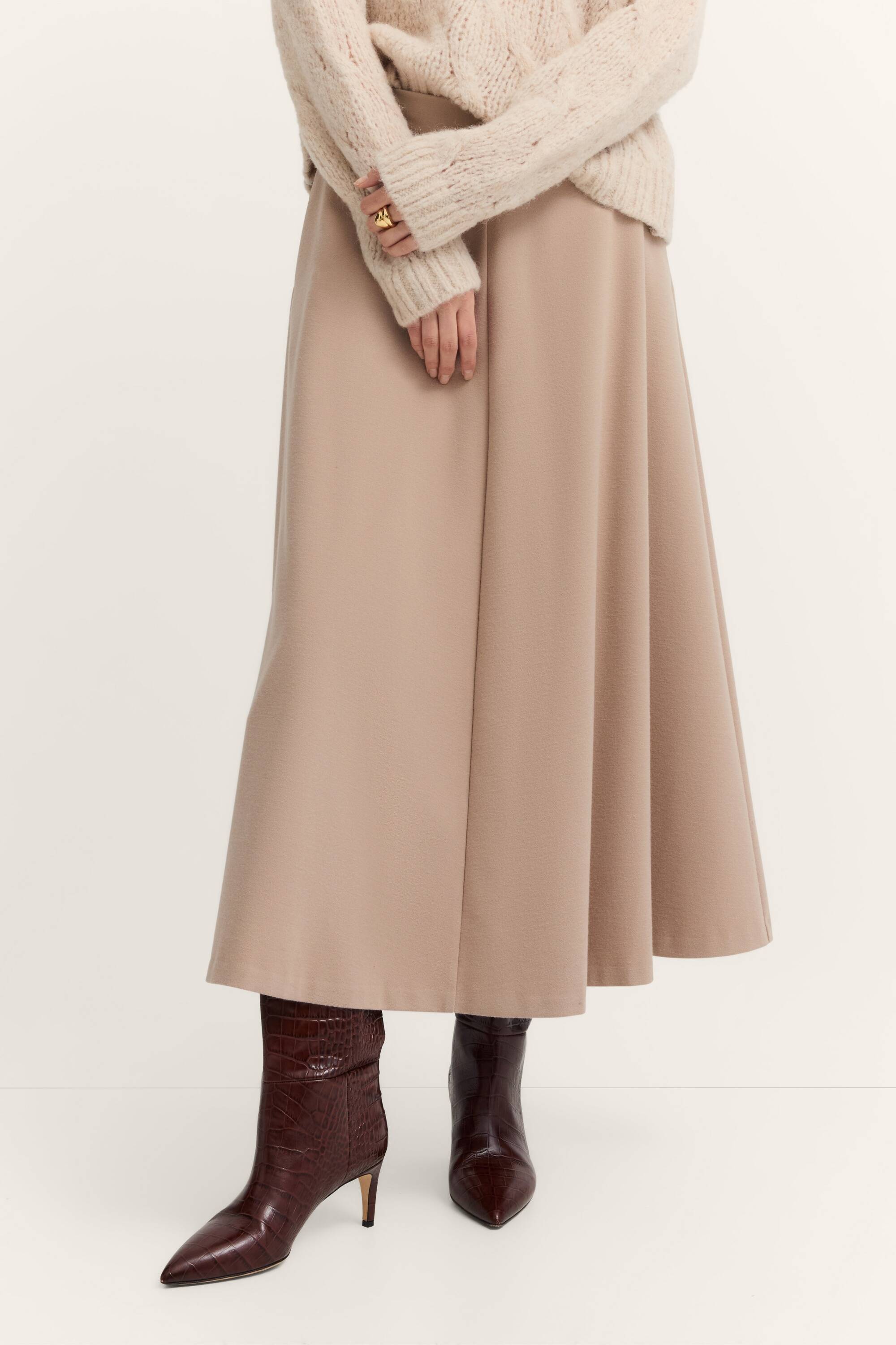 A-Linien-Rock mit elastischem Bund im Pull-on-Stil in beige