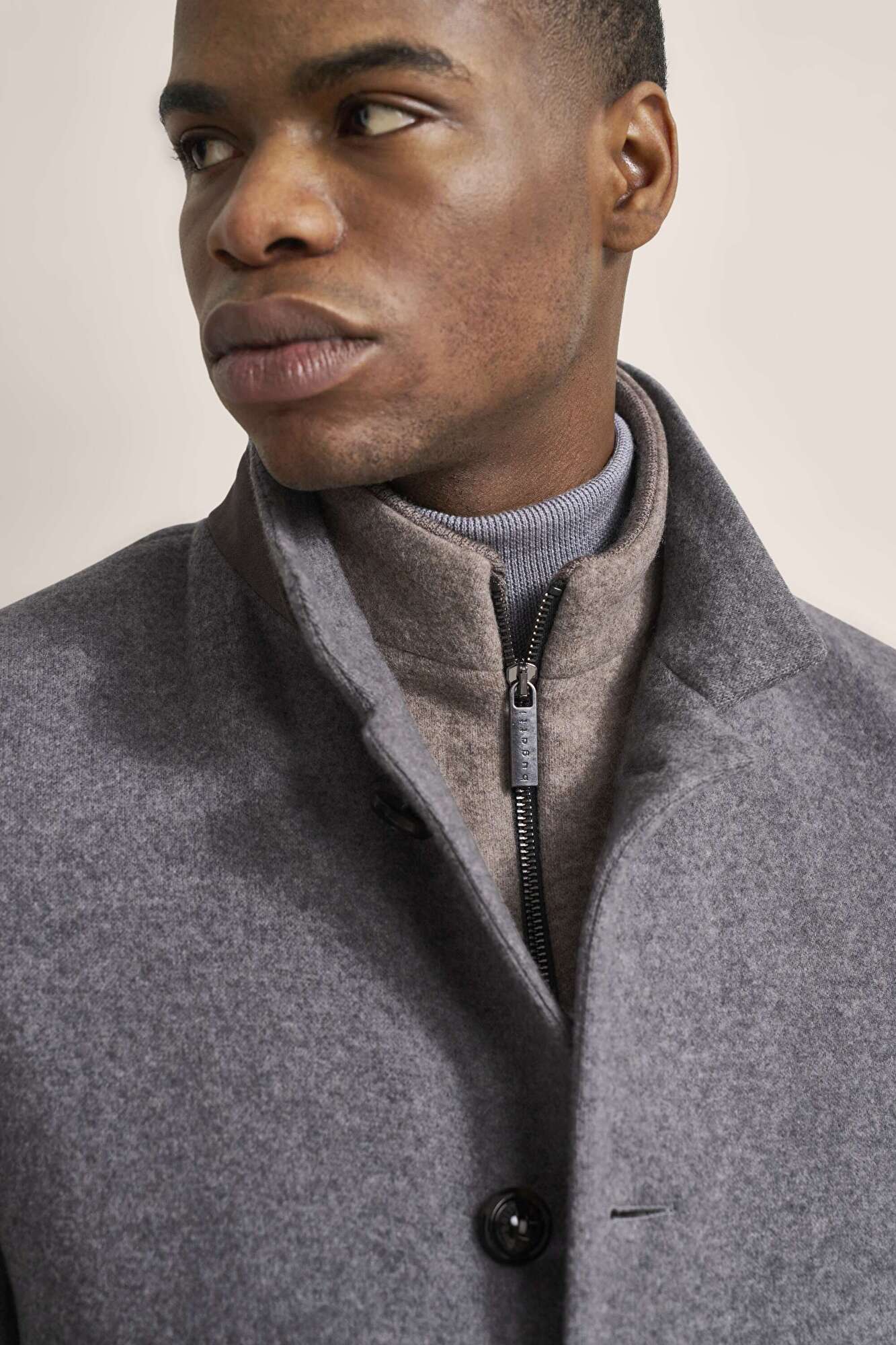 Coat made from cashmere wool fabric in dark grey bugatti