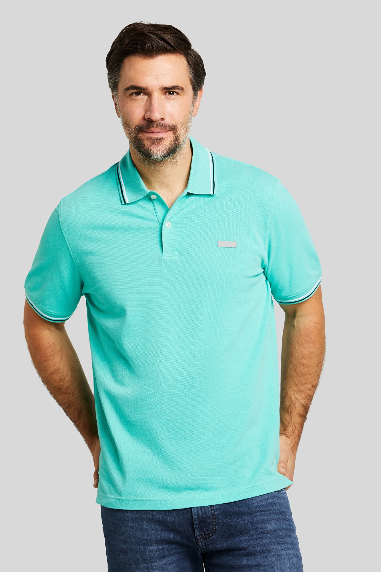 Pique polo on mint with sleeve shirt | cuffs stripes and contrasting in the collar bugatti